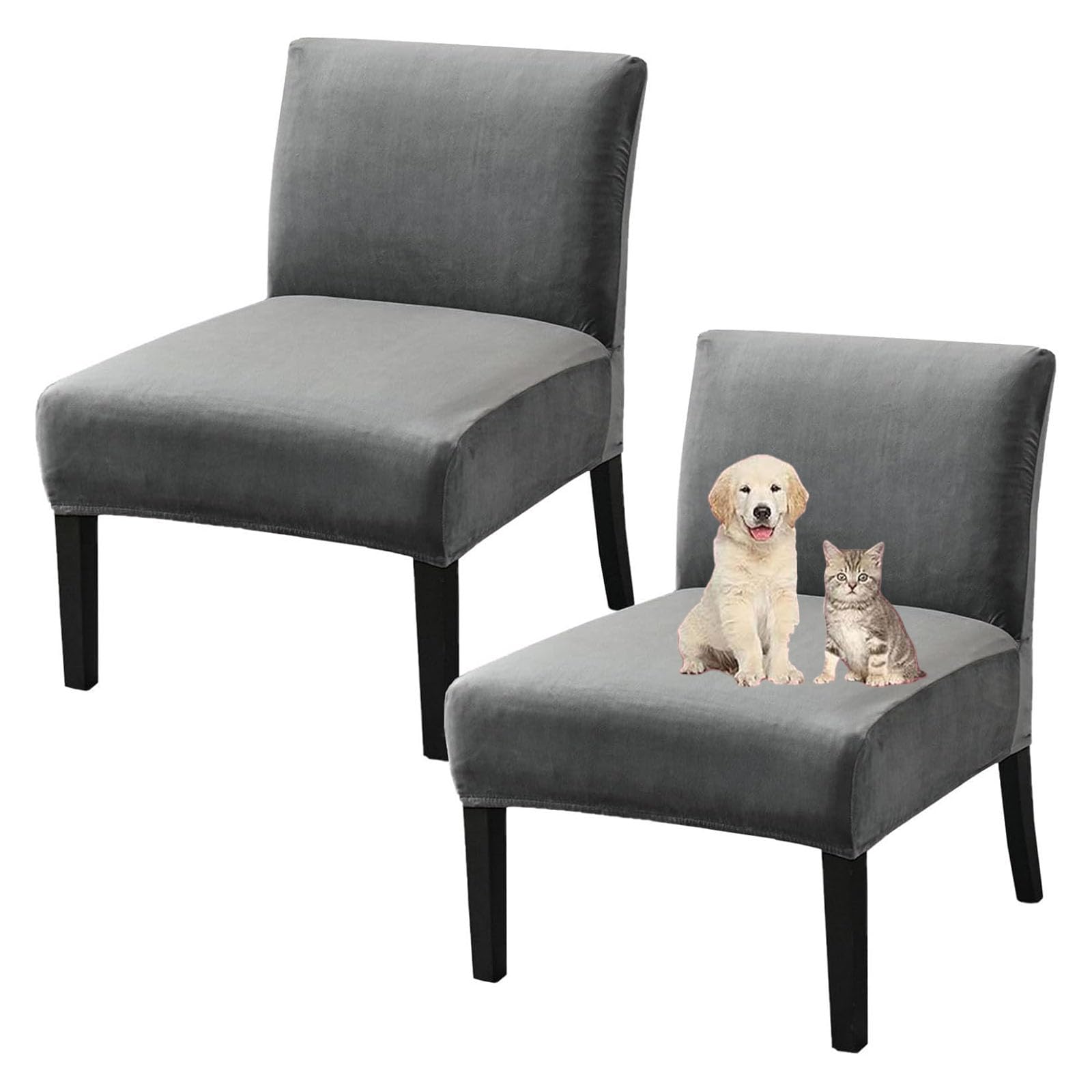 Housses de chaise sans accoudoirs en velours gris foncé pour protection de salon