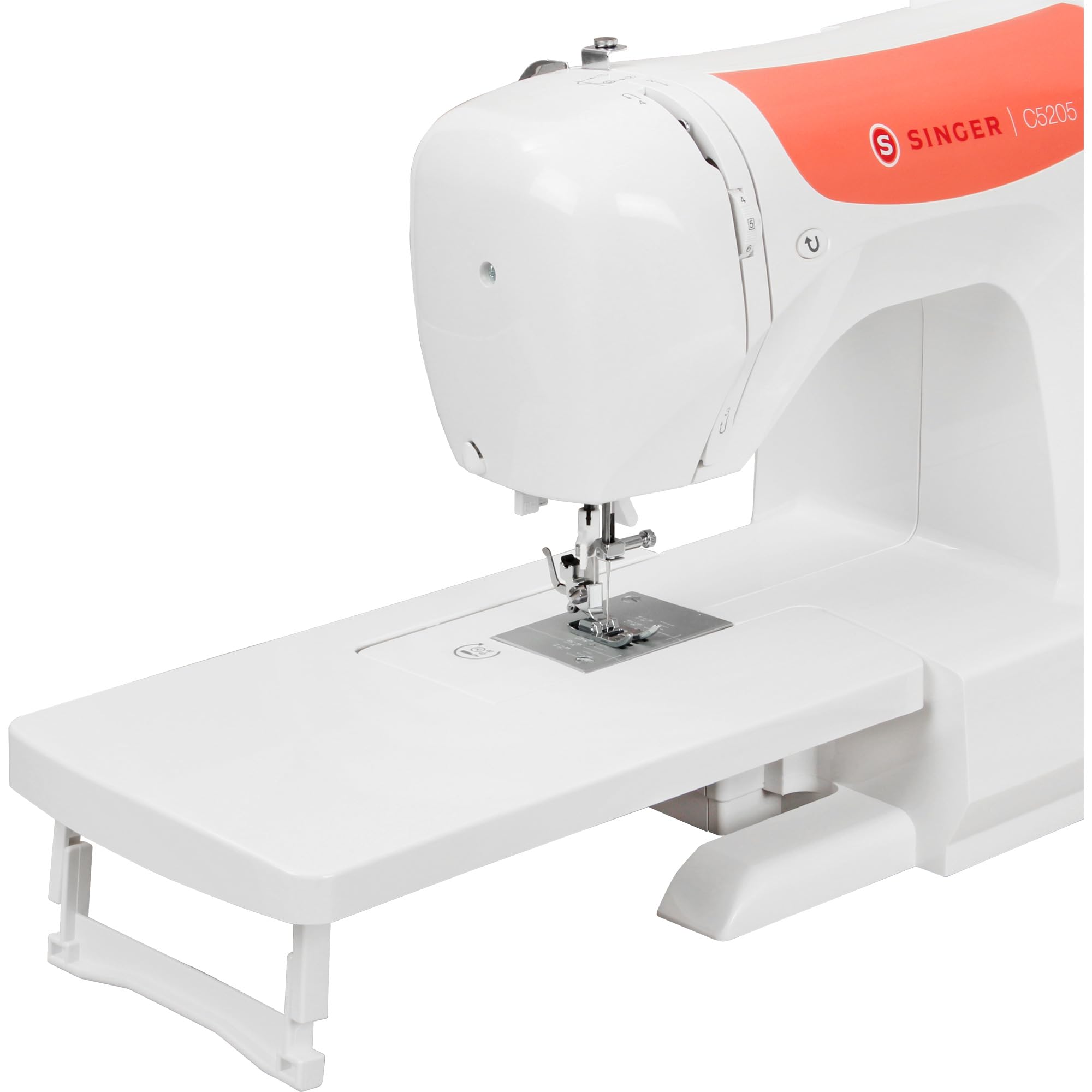 Singer Macchina per cucire C5205 LED-Light, con Display e infila ago automatico, bianca e arancio