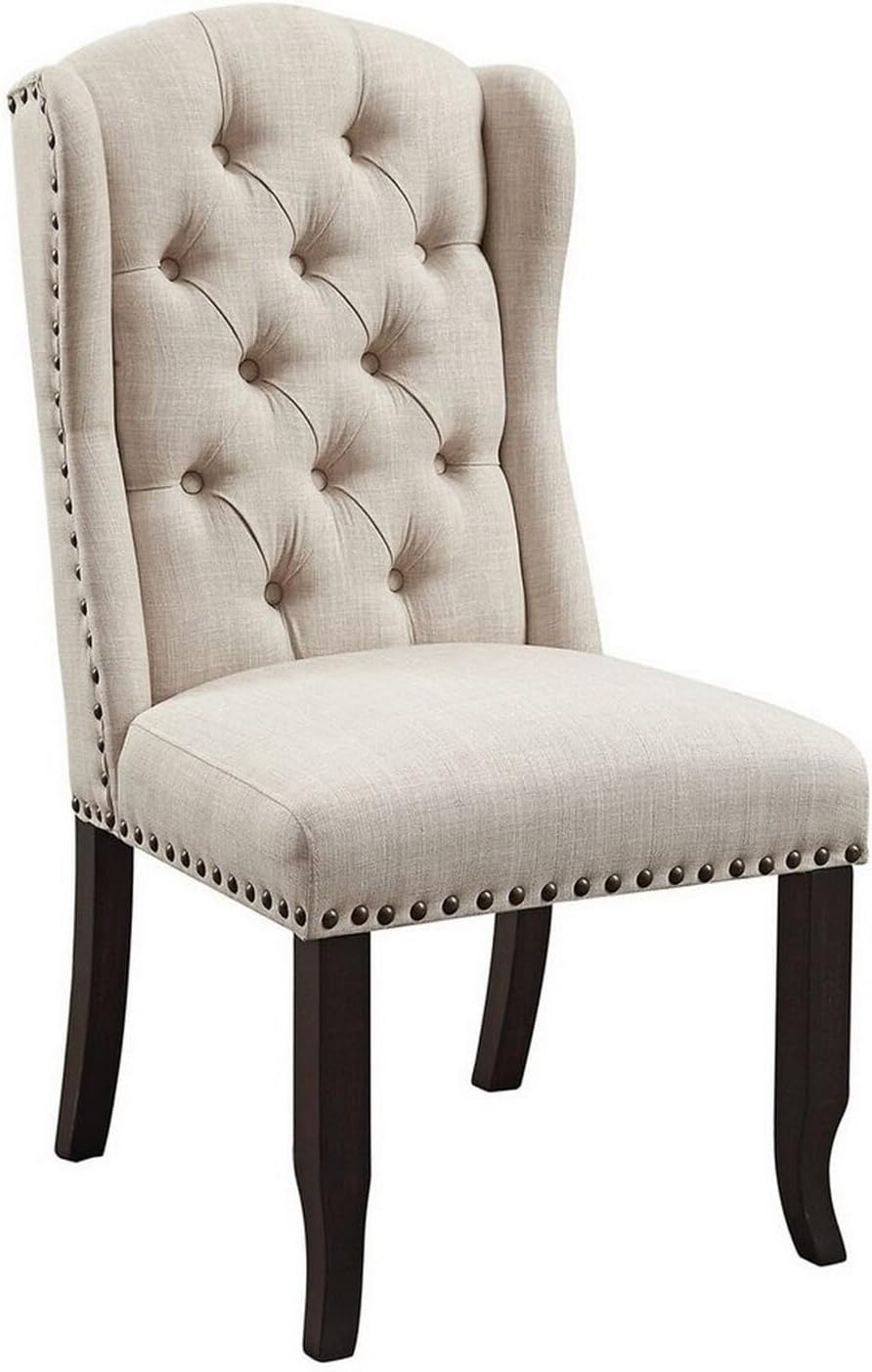 Benjara Upholstered Side Chair with Wing Back Design, Set of Two, Black and Ivory