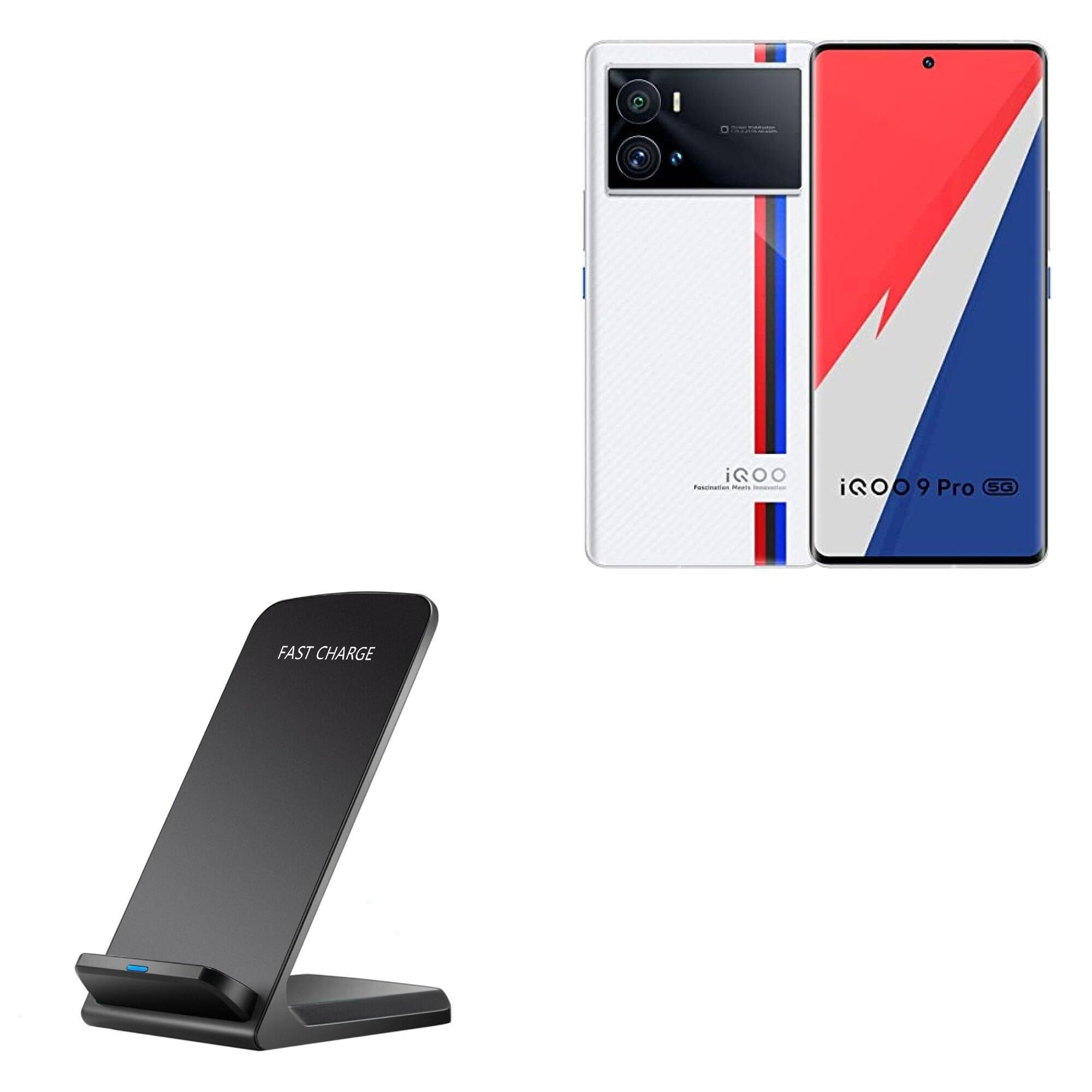 BoxWave Charger Compatible with iQOO 9 Pro - Wireless QuickCharge Stand (10W), No Cord; no Problem! Charge Your Phone with Ease! - Jet Black