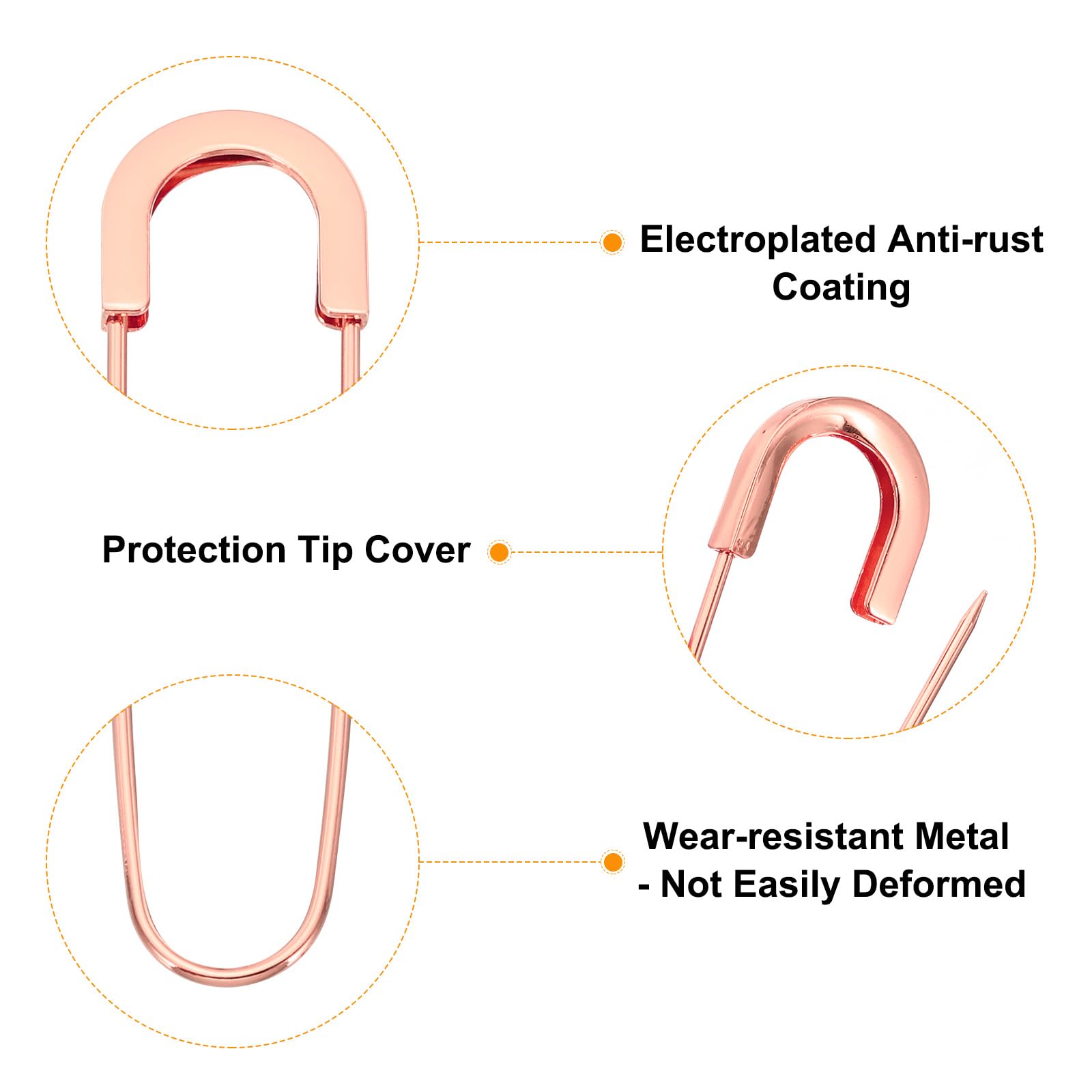 QUARKZMAN Grandes Imperdibles de Seguridad de 80 mm / 3.15" Clips de Metal Gigantes para Coser para Ropa de Mujer Vestidos Pantalones Faldas Cintura Oro Rosa 35 Unidades