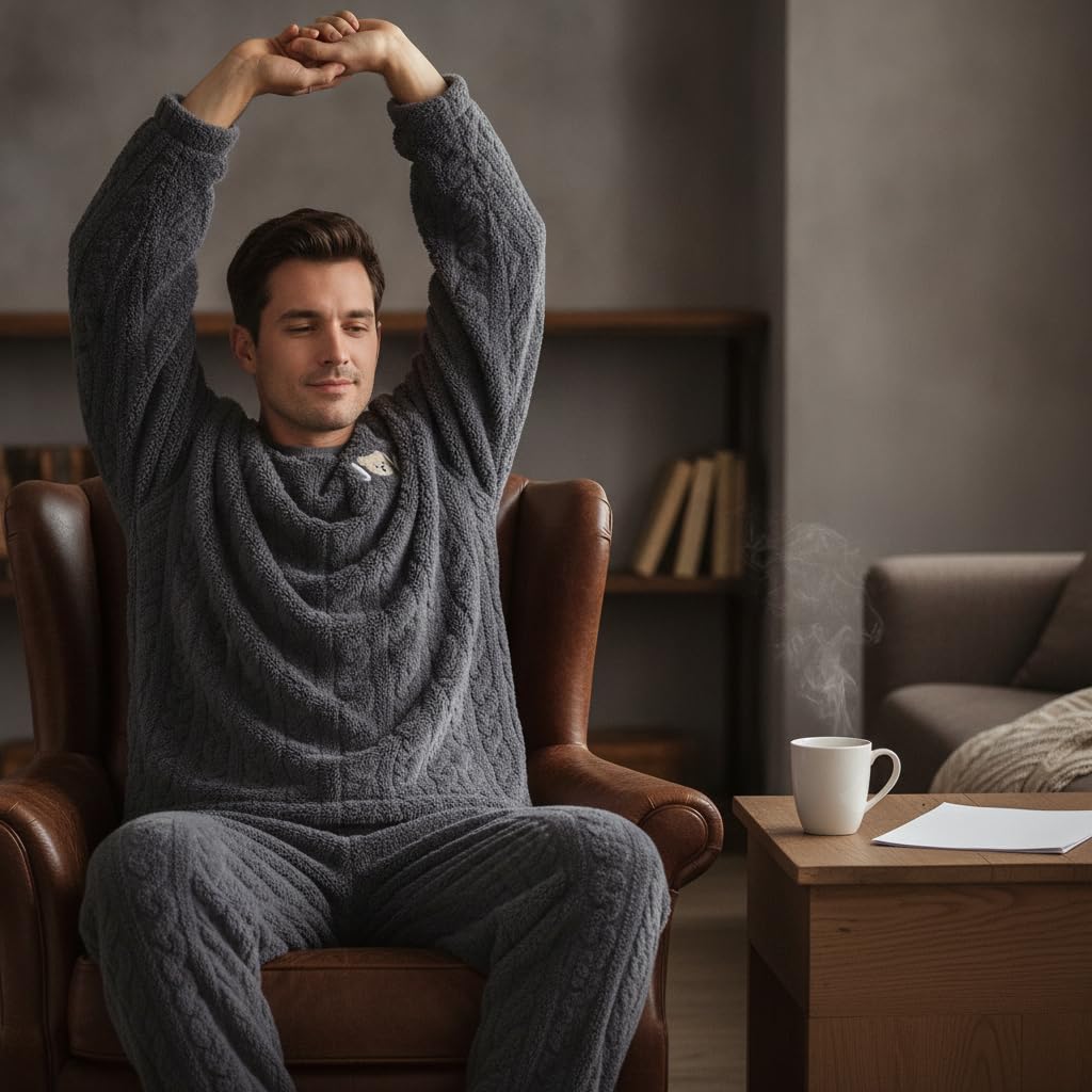 Pigiama Maschile in Poliestere con Morbidezza Extra per Calore Avvolgente Relax Notturno Vestibilità Pratica per Casa Stagione Autunnale Inverno, #801, Grigio, M