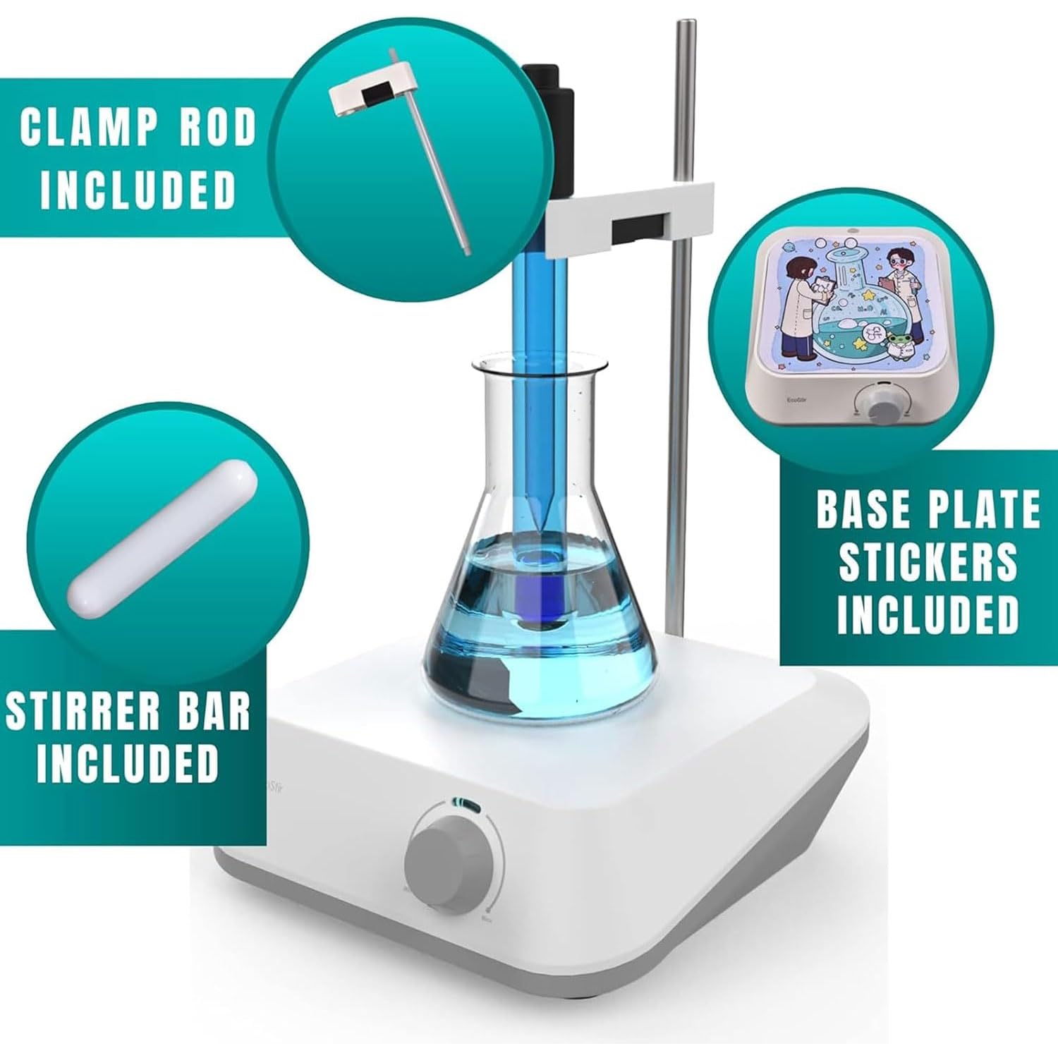 Agitador Magnético De Laboratorio, 1,5 L Agitador Magnético Profesional con Soporte, 300-2000 RPM Mezclador Silencioso Ajustable, para Experimentación, Manipulación De Líquidos, Análisis