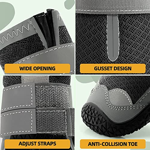 Image of PETANGEL Dog Boots for Hardwood Floor | Breathable Dustproof Dog Shoes | Dog Booties with Reflective Anti-Slip Sole | Outdoor Paw Protectors with Rubber Soles for Hiking and Running (Size: 3)