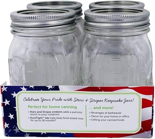 Miniatura 4 de Ball Keepsake USA - Tarros para conservas de boca regular con estrellas y rayas, 1 pt. 4 unidades