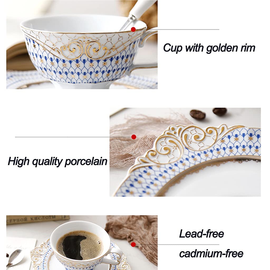 Teetassen und Untertasse Sets 6.8 oz porzellantasse vintage Premium-Qualität Bone China Handgemachte Goldene Felgen-Teetasse für Latte, Kaffee, Tee Becher Geschenk-Set für Männer Frauen-Dad-Mutter