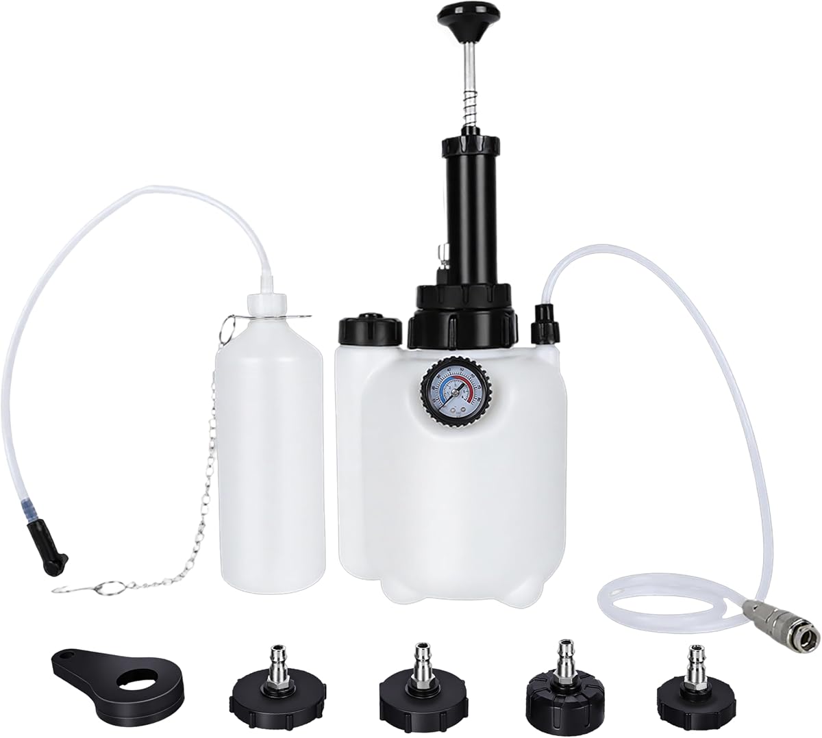 3L Brake Bleeder Kit,Brake Bleeder Vacuum Pump Kit,Brake Fluid Bleeder Kit with 1L Brake Bleeder Bottle and 4 Master Cylinder Adapters,Brake Bleeding Kit Suitable for Most Vehicles (White)
