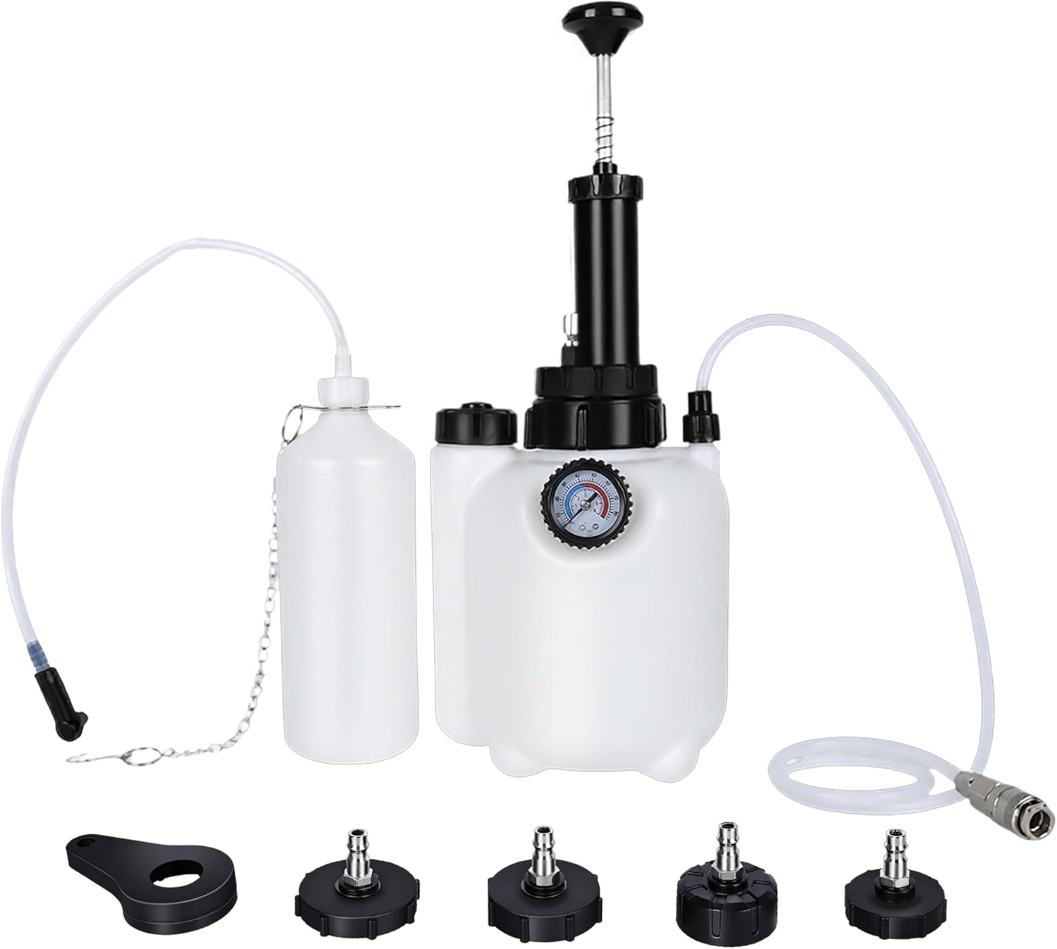 3L Brake Bleeder Kit,Brake Bleeder Vacuum Pump Kit,Brake Fluid Bleeder Kit With 1L Brake Bleeder Bottle And 4 Master Cylinder Adapters,Brake Bleeding Kit Suitable for Most Vehicles (White)