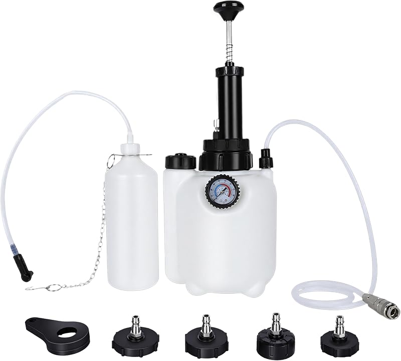 3L Brake Bleeder Kit,Brake Bleeder Vacuum Pump Kit,Brake Fluid Bleeder Kit with 1L Brake Bleeder Bottle and 4 Master Cylinder Adapters,Brake Bleeding Kit Suitable for Most Vehicles (White)