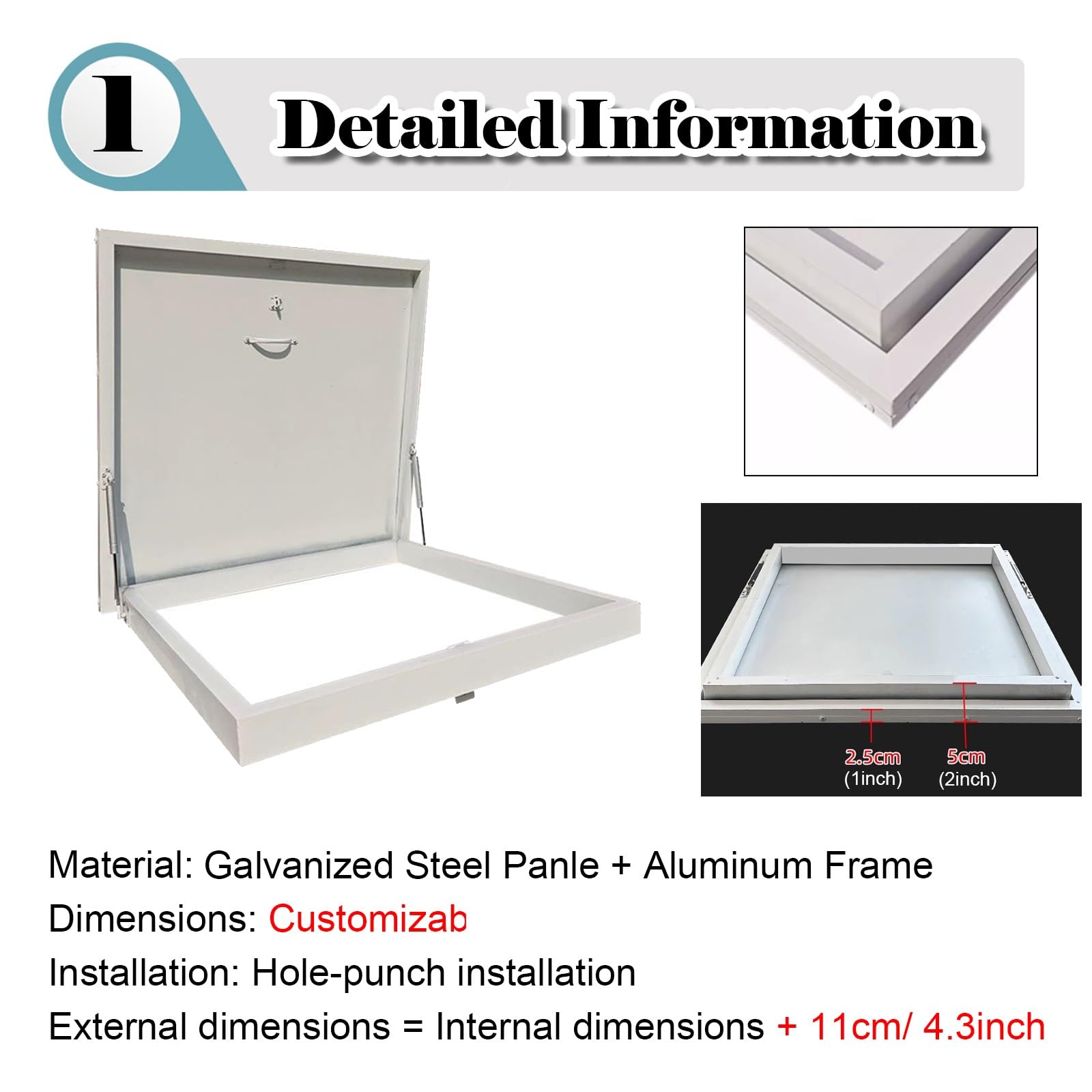 Genérico Puerta de Acceso para Techo Personalizable, Resistente y Resistente, antirrobo e Impermeable para Mantenimiento de sótanos, trampilla de Acceso de Metal (65 x 55 cm/25,6 x 21,7 Pulgadas)