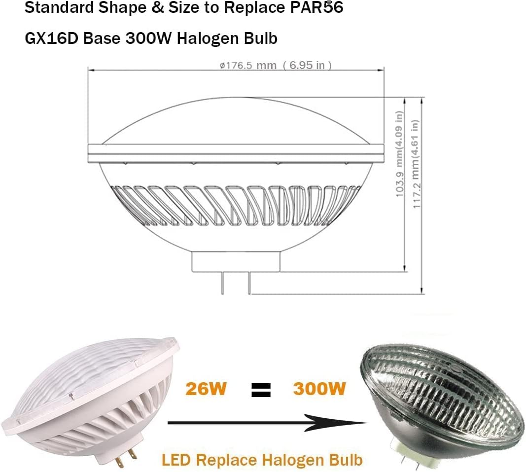 Dimmable PAR56 LED Bulb 300 Watt Replacement Soft White 3000K NSP 24 Degree Base GX16D for DJ/Club/Stage/Church Ceiling Lighting