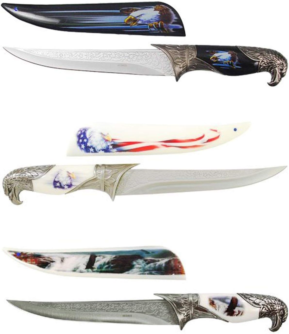 ASR Outdoor 3PC Collector's Hunting Knife Set Featuring Bald Eagle Patriotic American Ornamental Display Knives