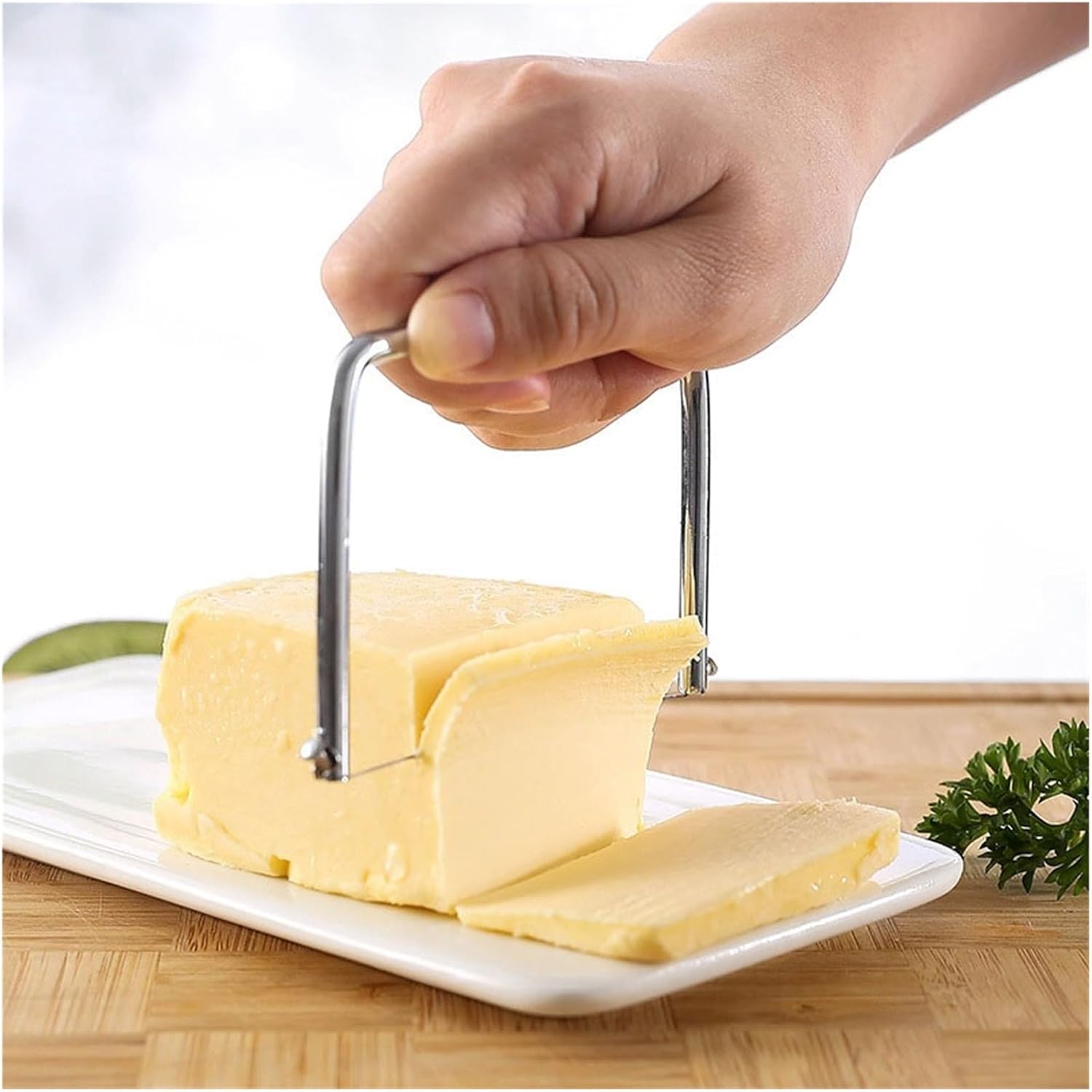 MUSM Stainless Steel Cheese Cutter & Butter Knife – Heavy Duty Cheese Splitter fit for Foie Gras, Soft Cheese, Butter – Baking Tool with Wire & Blade – Manual Kitchen Gadget for Home Cooks(A)
