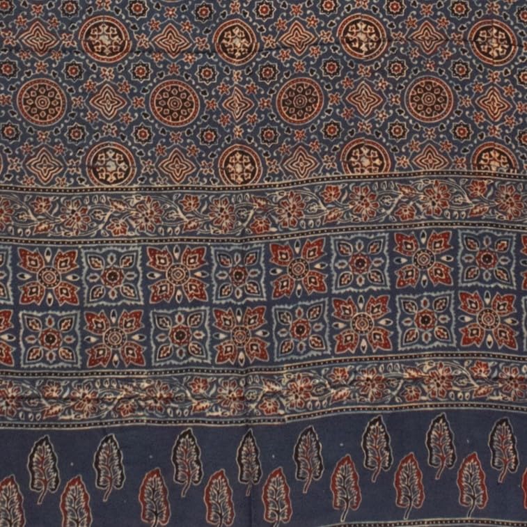 Image of Ethnics of Kutch Womenss Ajrakh Modal Silk Natural Dye Hand Block Print Saree with Blouse Piece - 5.5 Mtr Length