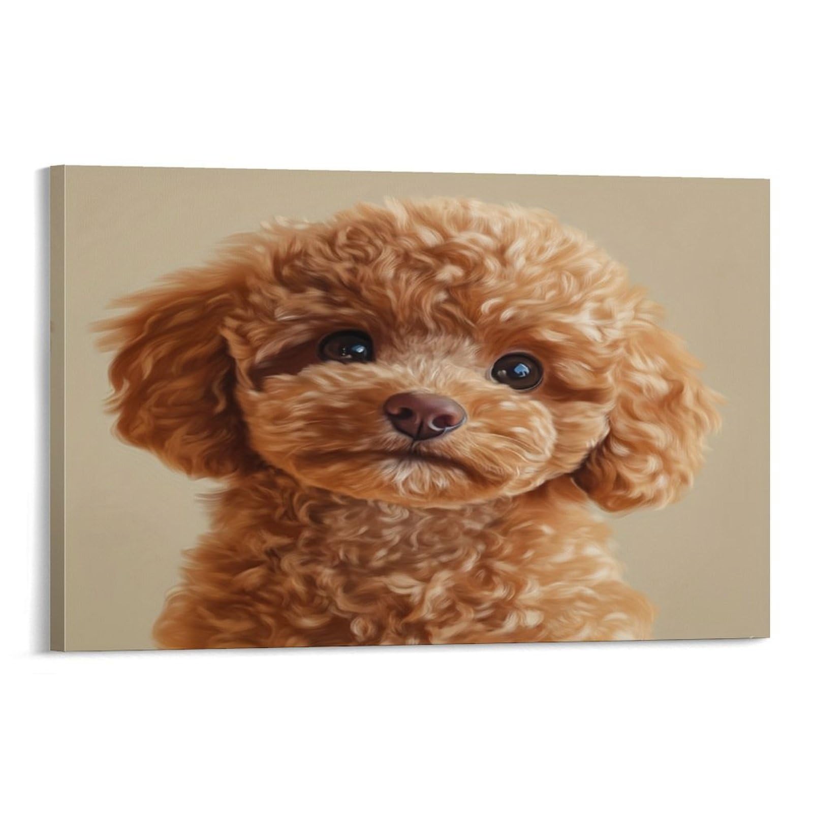 CPLVKWRQJ Cute Brown Puppy Single Piece Curly Brown Poodle Puppy Canvas Wall Hanging - Kitchen Removable Wall Art Focal Point Ready to Hang 08x12inch(20x30cm)