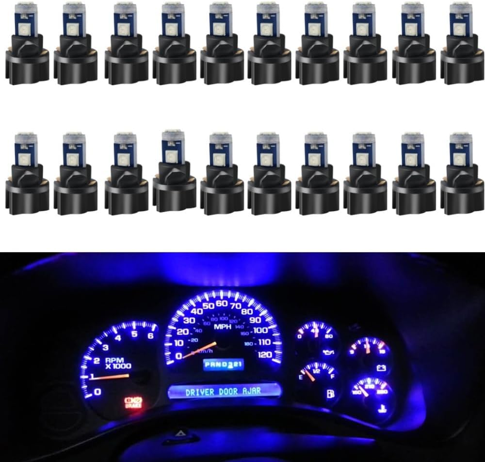 WLJH 74 Led Bulb Dash Lights Mini T5 2721 27 37 286 Wedge PC74 Twist Socket Automotive Instrument Panel Gauge Light Kits Cluster Shift Indicator Interior Bulbs 12V Blue Pack of 20