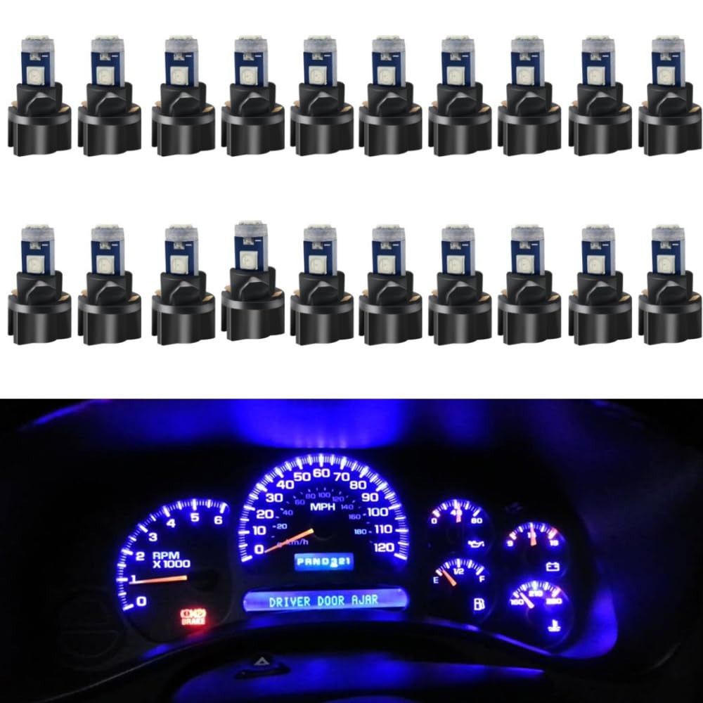 WLJH 74 Led Bulb Dash Lights Mini T5 2721 27 37 286 Wedge PC74 Twist Socket Automotive Instrument Panel Gauge Light Kits Cluster Shift Indicator Interior Bulbs 12V Blue Pack of 20