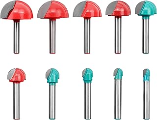 1/4" Shank Core Box Router Bit Set 10 Pcs- 1/4" 5/16" 3/8" 1/2" 5/8" 3/4" 7/8" 1" 1.18" 1.25" Cutting Diameter Round Nose Router Bit Double Flute Core Box