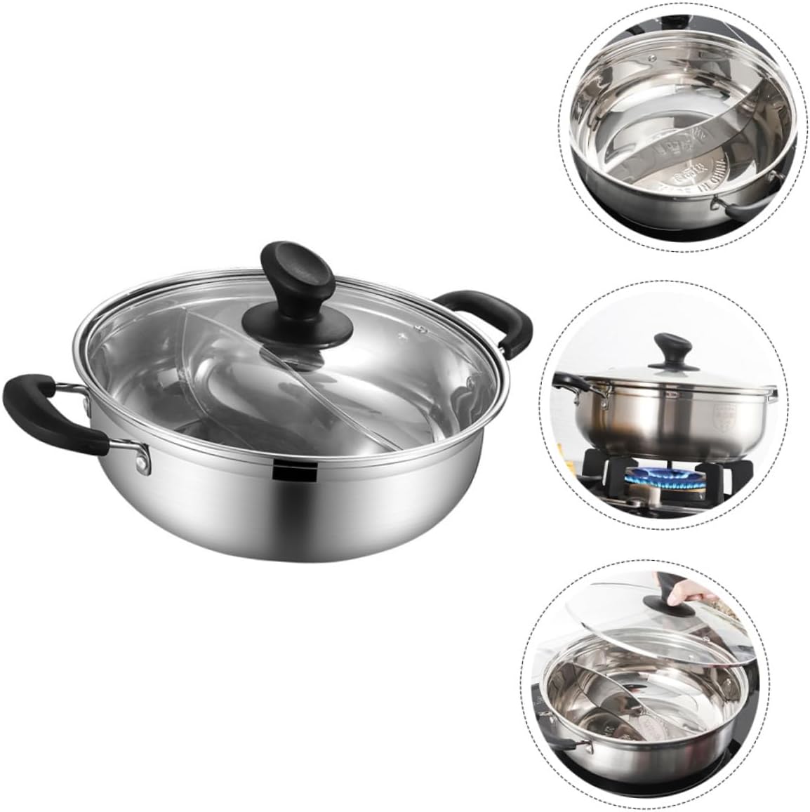 1Pc Dual Hot Pot with Lid Two Flavor Cooking Pot for Induction Gas Stoves Practical Hot Pot Container for Home Kitchen Use