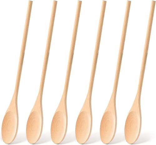 HANSGO 6PCS Wooden Spoons, 12 Inch Wooden Mixing Spoons Long Handle, Large Wood Kitchen Utensils for Cooking Stirring Baking Tasting, DIY Available