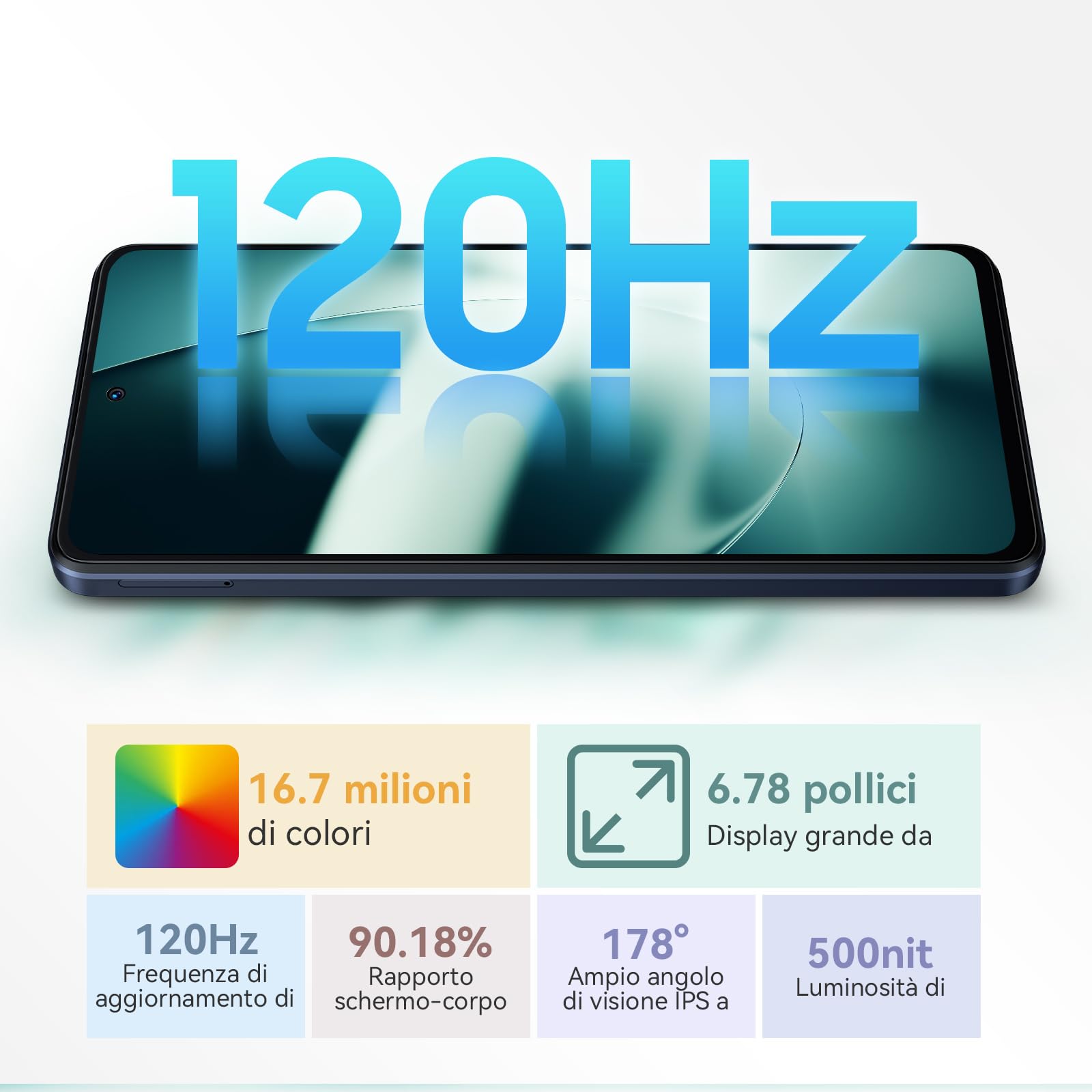 Blackview Shark8 Smartphone, 16GB RAM+256GB ROM/2TB-TF, MediaTek Helio G99, 6.78'' FHD+/120Hz, 64MP+13MP, 5000mAh/33W, Android 13, 4G Dual SIM Telefono, NFC/Face ID/Fingerprint/OTG/3 Slot/3.5mm Jack