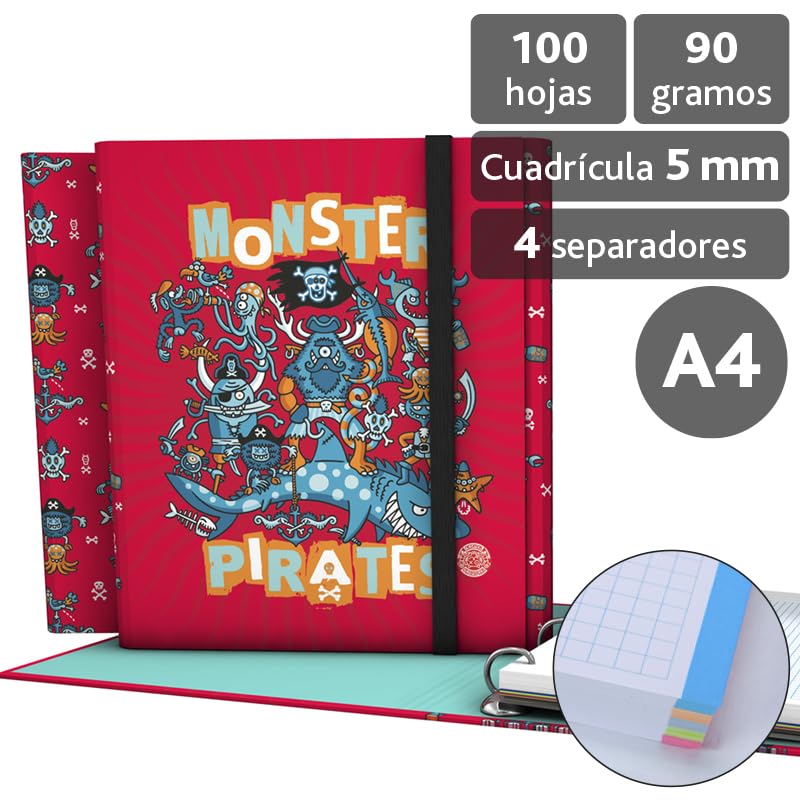 Grafoplás 88211951 Katuki Saguyaki Collection 4-Ring Binder and Spare Part Model Monster Pirate A4, Red - Image 2