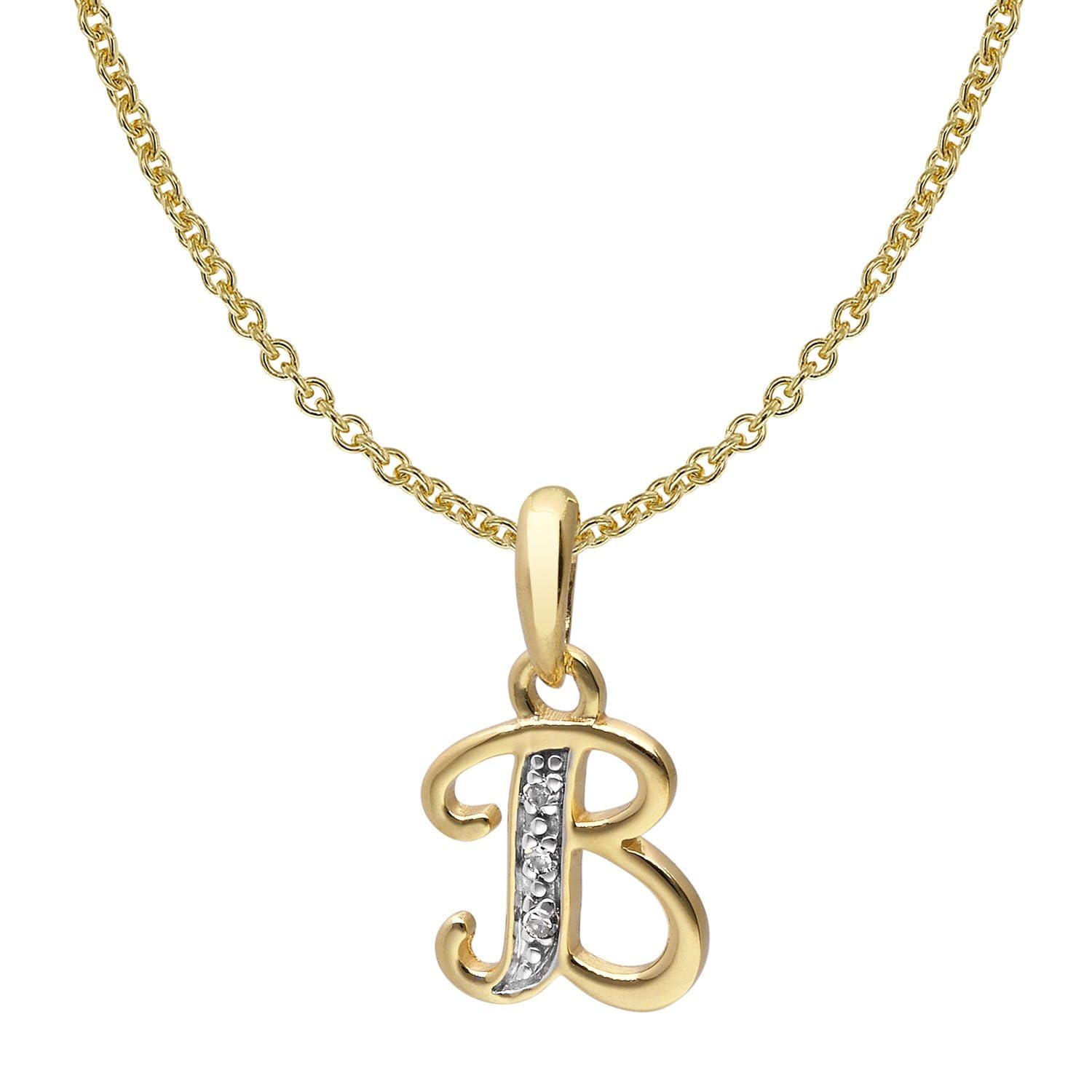 trendor Buchstaben-Anhänger B Gold 333/8K mit vergoldeter Silberkette | modisches Schmuckstück aus Echtgold für Damen, tolle Geschenkidee,