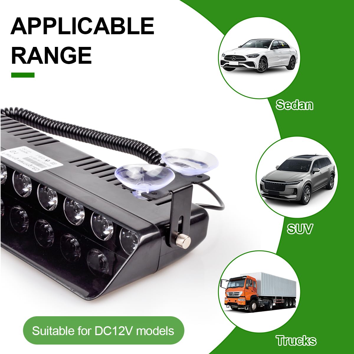 Luz estroboscópica de emergencia para coche, 12 V, luz de advertencia para salpicadero de parabrisas con 12 LED, luz universal de peligro de precaución segura para coche, camión, SUV, accesorios