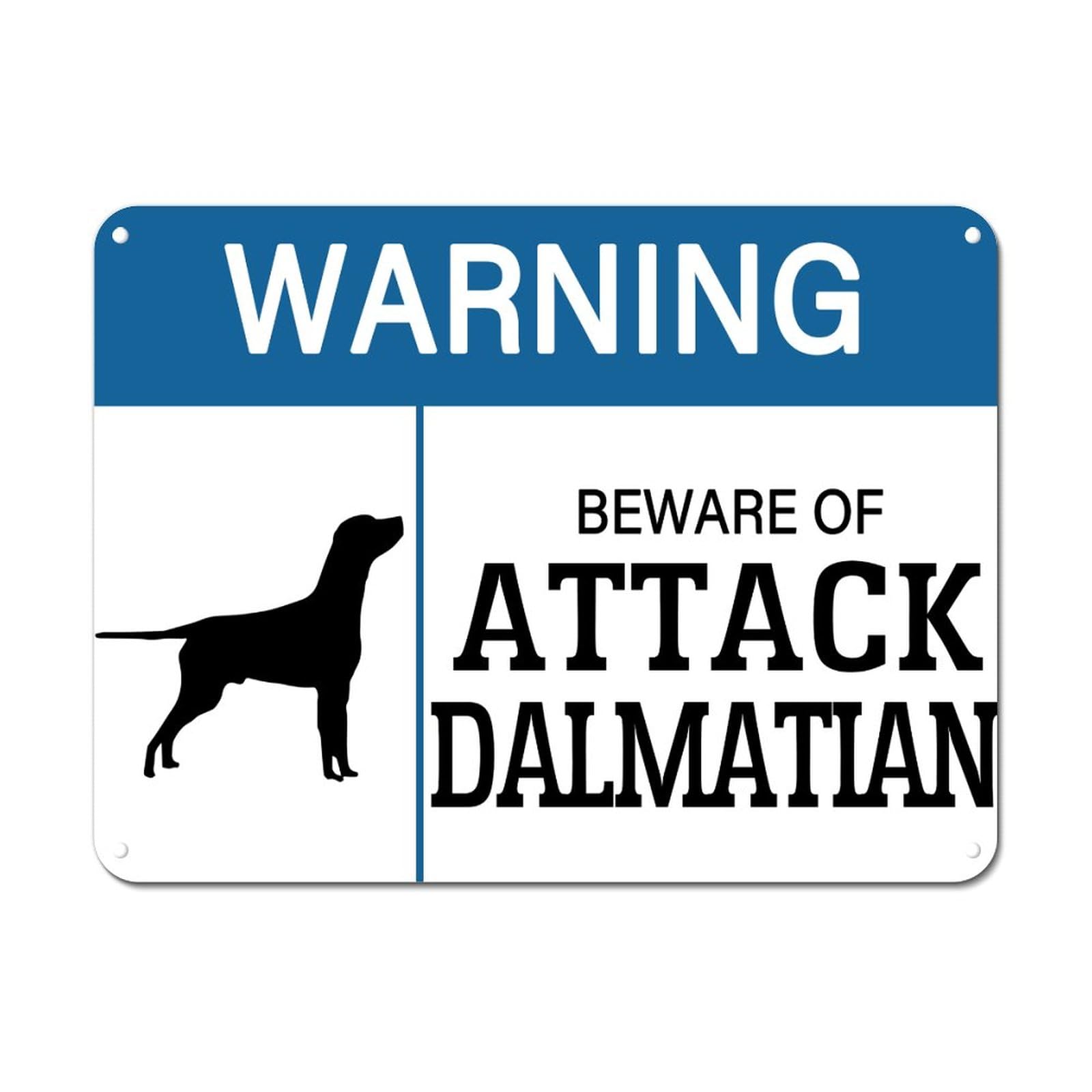 ENEDNATE Warning Notice Street Metal Sign Warning Beware of Dalmatian Retro Decorative Aluminum Tin Signs 12x16 Inch Man Cave Metal Sign for Office School Nursery Countryside Road Decoration