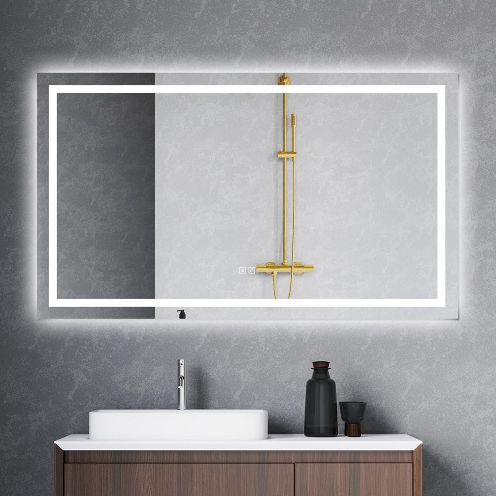 Skybathroom Bluetooth Bathroom LED Mirror with Dimmable Lights Anti-fog,1200x700mm Smart Bathroom Vanity Mirror with Demister Touch Control