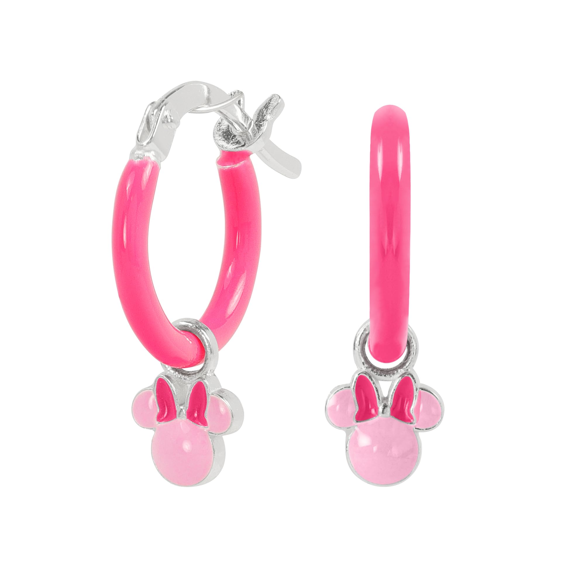 Disney Sterling Silver 925 Minnie Mouse Pink Huggie Earrings