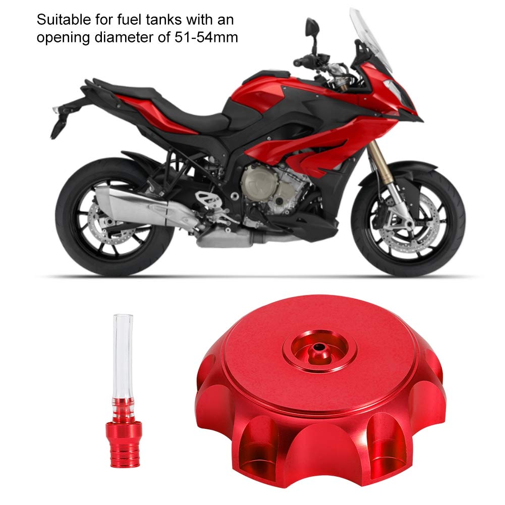 Tappo benzina per moto, Coperchio del serbatoio del carburante in alluminio Con tubo flessibile di sfiato per apertura serbatoio diametro 51-54mm(Rosso) + tappo moto