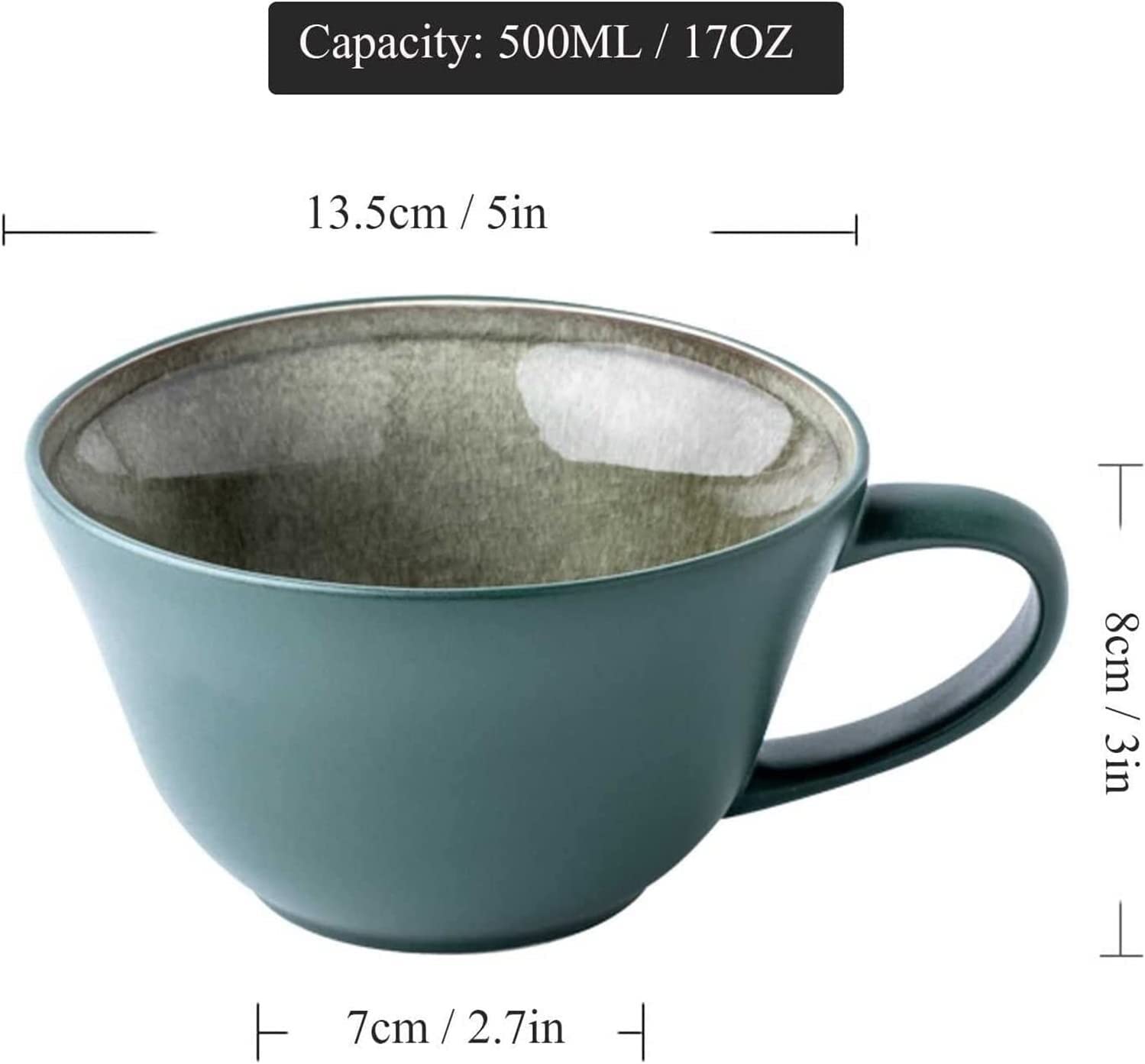 miska, uchwyt na kubek do zupy miska na zupę, ceramiczne kubki na śniadanie kawę herbatę zupę, duża 17OZ miska śniadaniowa mikrofalówka płatki owsiane miska na zupę
