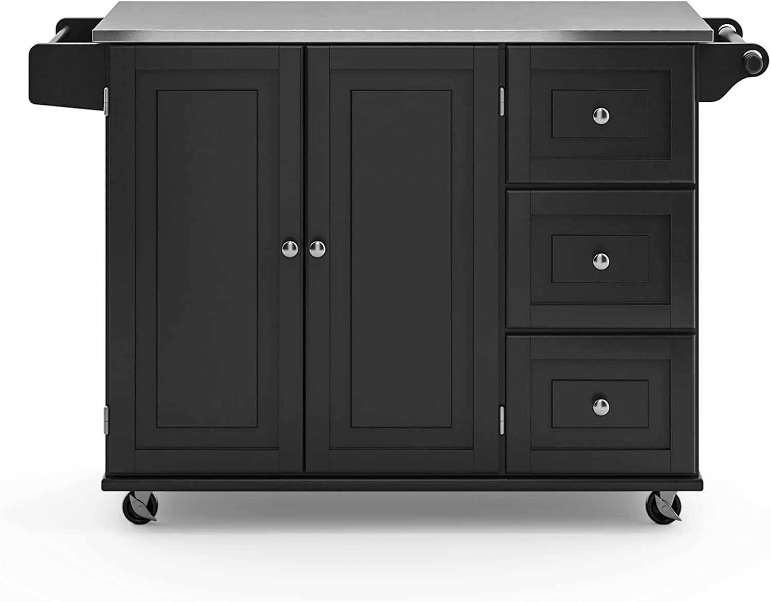 Homestyles Kitchen Cart with Stainless Steel Metal Top, Rolling Mobile Kitchen Island with Storage and Towel Rack, 54 Inch Width, Black