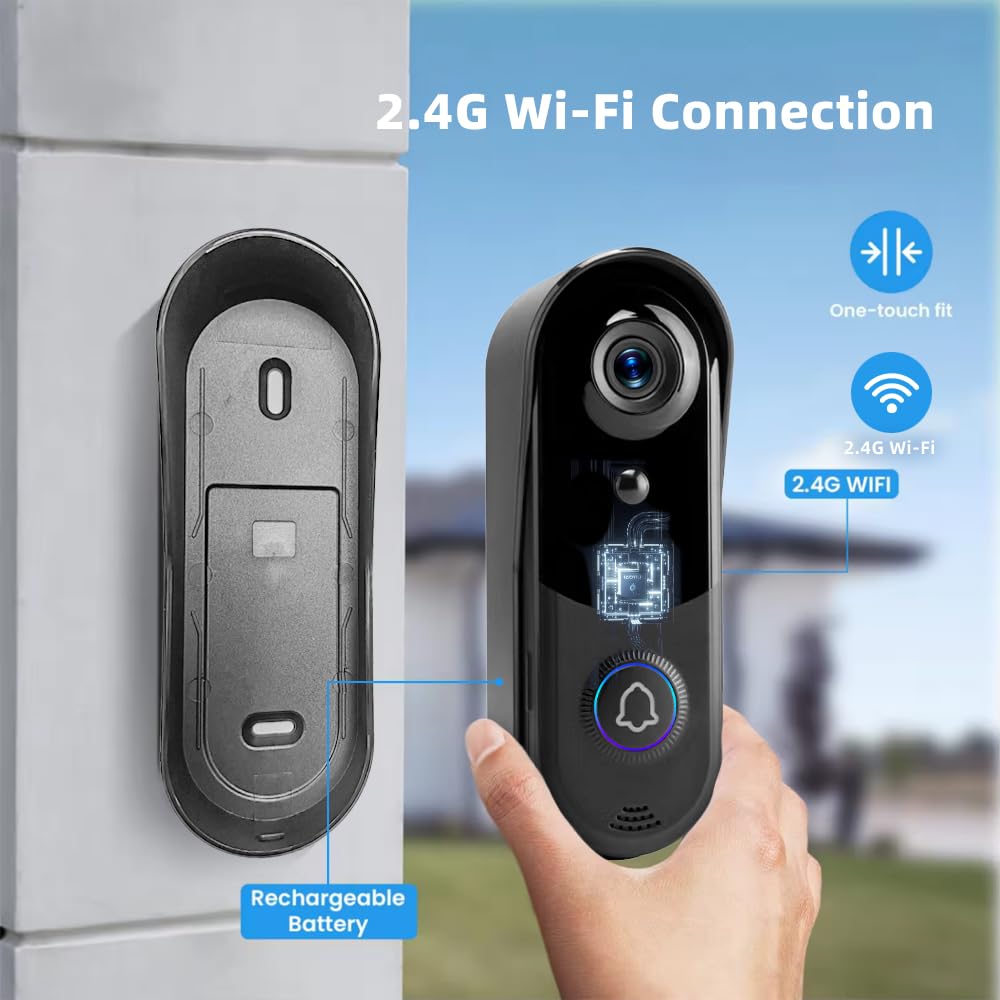 TKSTAR Smart HD 1080p kamera do drzwi wejściowych 2,4 GHz, bezprzewodowa, za pomocą aplikacji, Wi-Fi, 2-drożna komunikacja, wykrywanie ruchu, monitoring, karta pamięci, widoczność w nocy