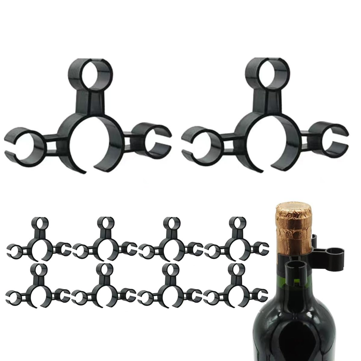ZAAWUUT Champagne Wine Bottle Safety Clips,10 Pieces Bottle Sparklers Service Hanging Buckle Holder for Wedding Birthday Party Supplies (Black, Three-Clip)