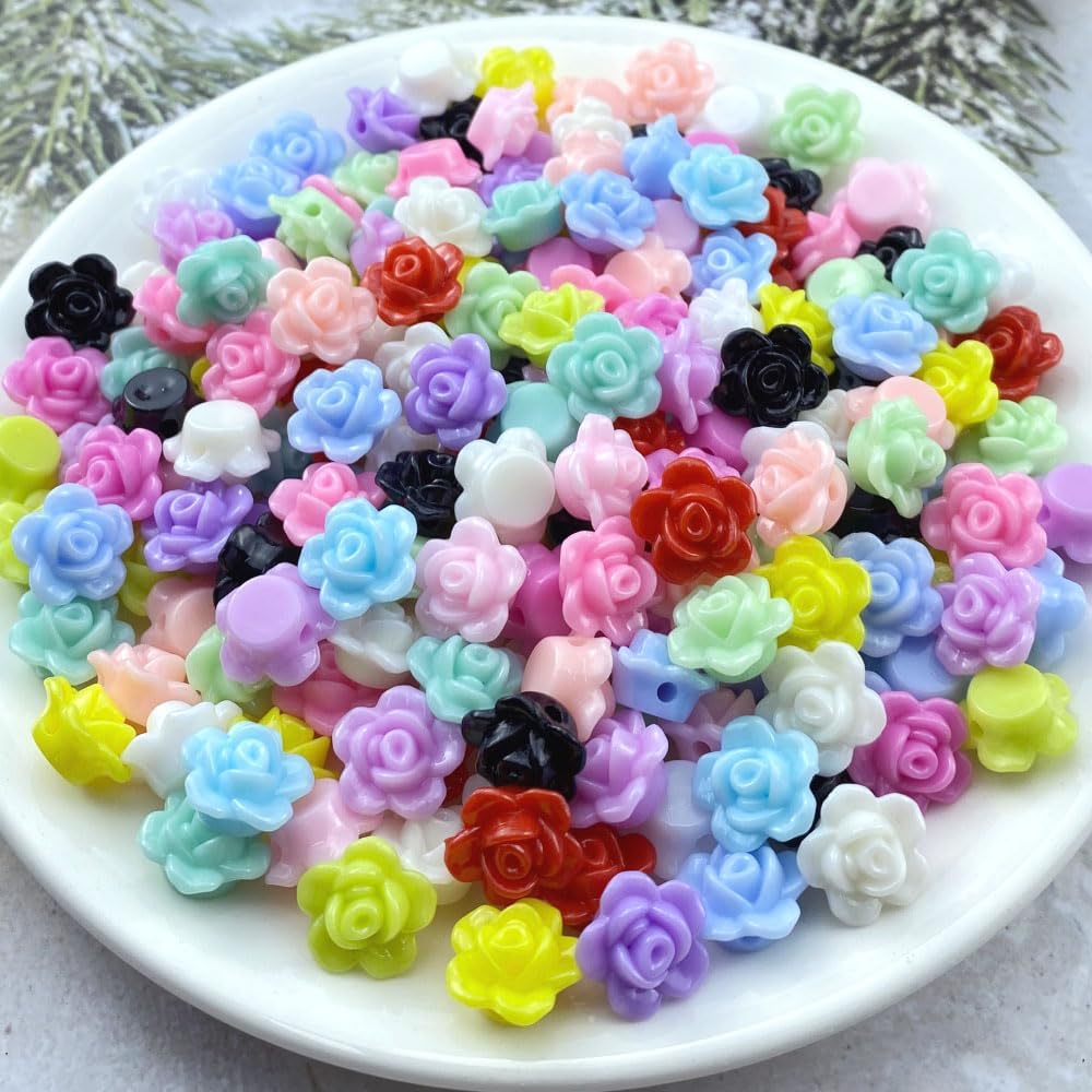200pcs Acrylic Rose Flower Beads Candy Color Flat Back Spacer Beads Loose Pastel Colorful Decor for DIY Crafts Jewelry Making Bracelet Necklace Earrings(Mixed Color) - Image 5