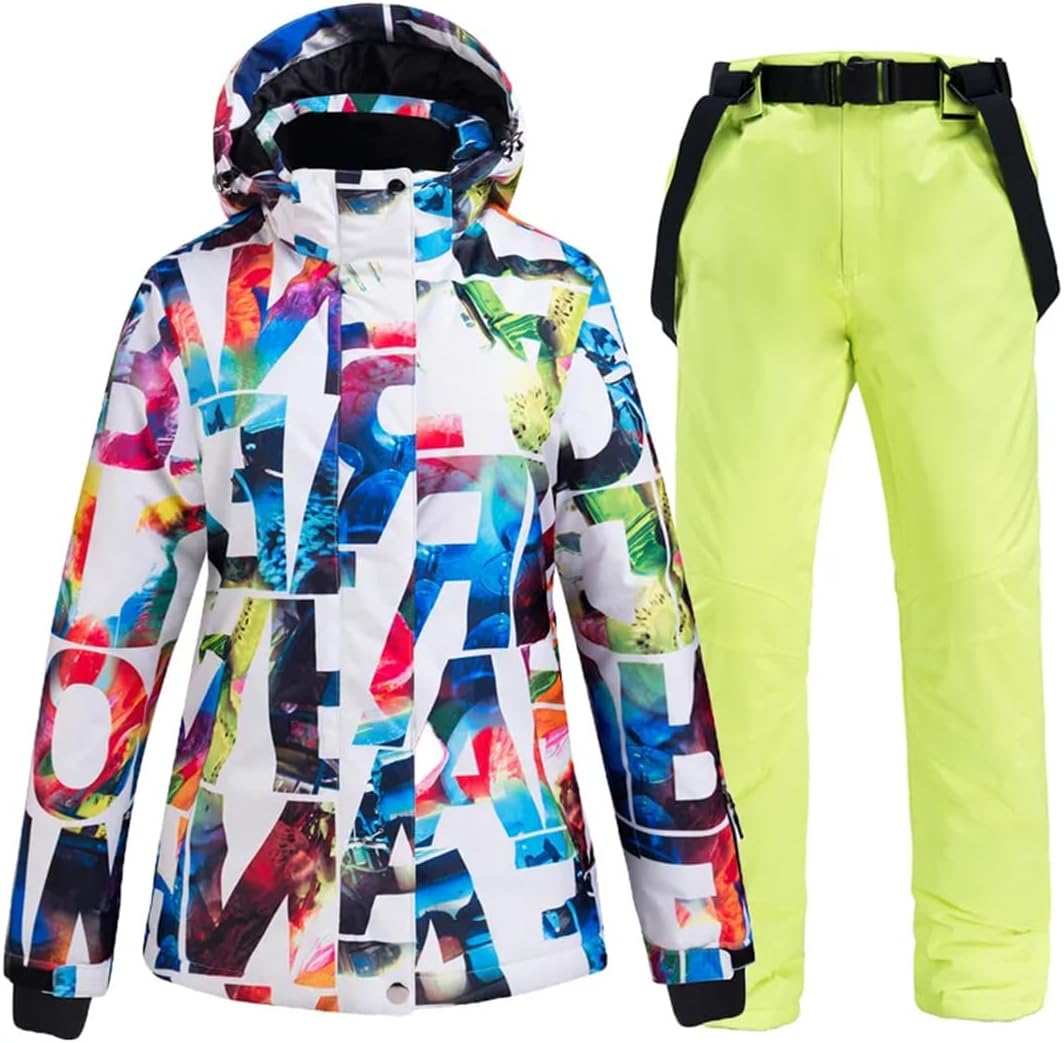 Hcclijo Women Winter Waterproof Pants+Jacket Set Thickened Warm Snowboard Jacket Sports Snow Clothes