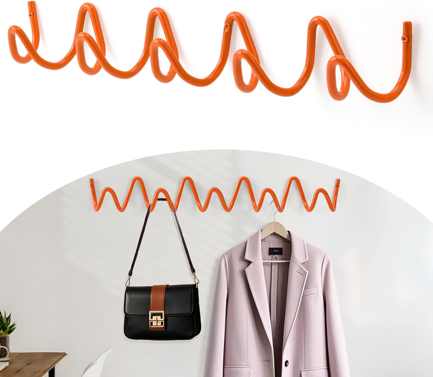 Coat Rack Wall Mount, Creative Wave Wall Hooks 20KG Capacity, Easy Installation, Multi-Purpose Hooks for Coat, Hat, Bag, Umbrella (Orange, 49cm x 7.5cm (19.29" x 2.95"))