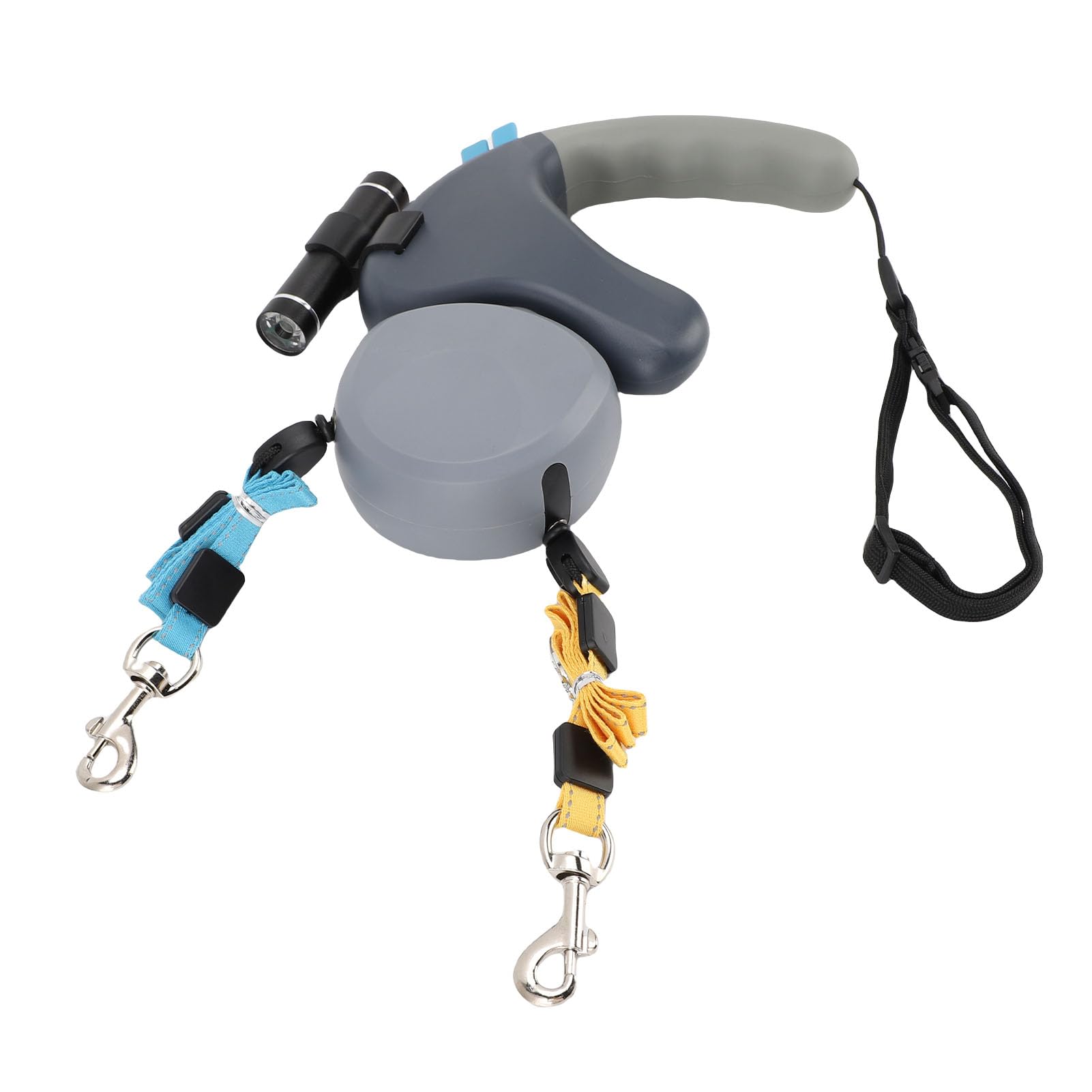 Retractable Dog Leash with Poop Bag Holder and LED Light, Chew Proof 360° Rotation Retractable Dog Leash with Shock Absorbing Cushion, Reflective Tape (Gray)