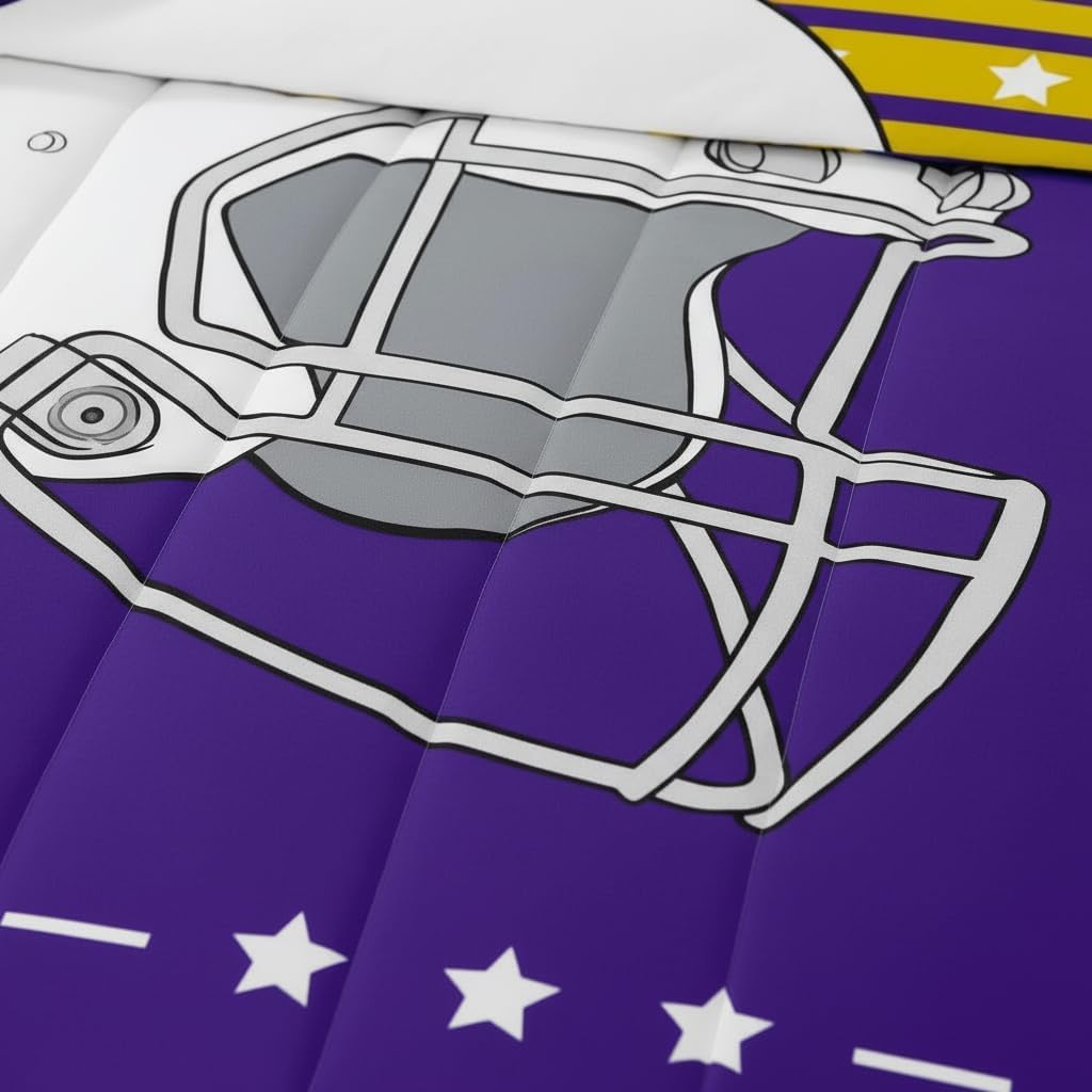 Erosebridal Football Full Size Comforter Sets - Sports Team Color Bedding, Purple & Gold Striped Stars Bedding Set, Classic Rugby Game Duvet Insert, Sports Fans Gifts | Football Room Decor