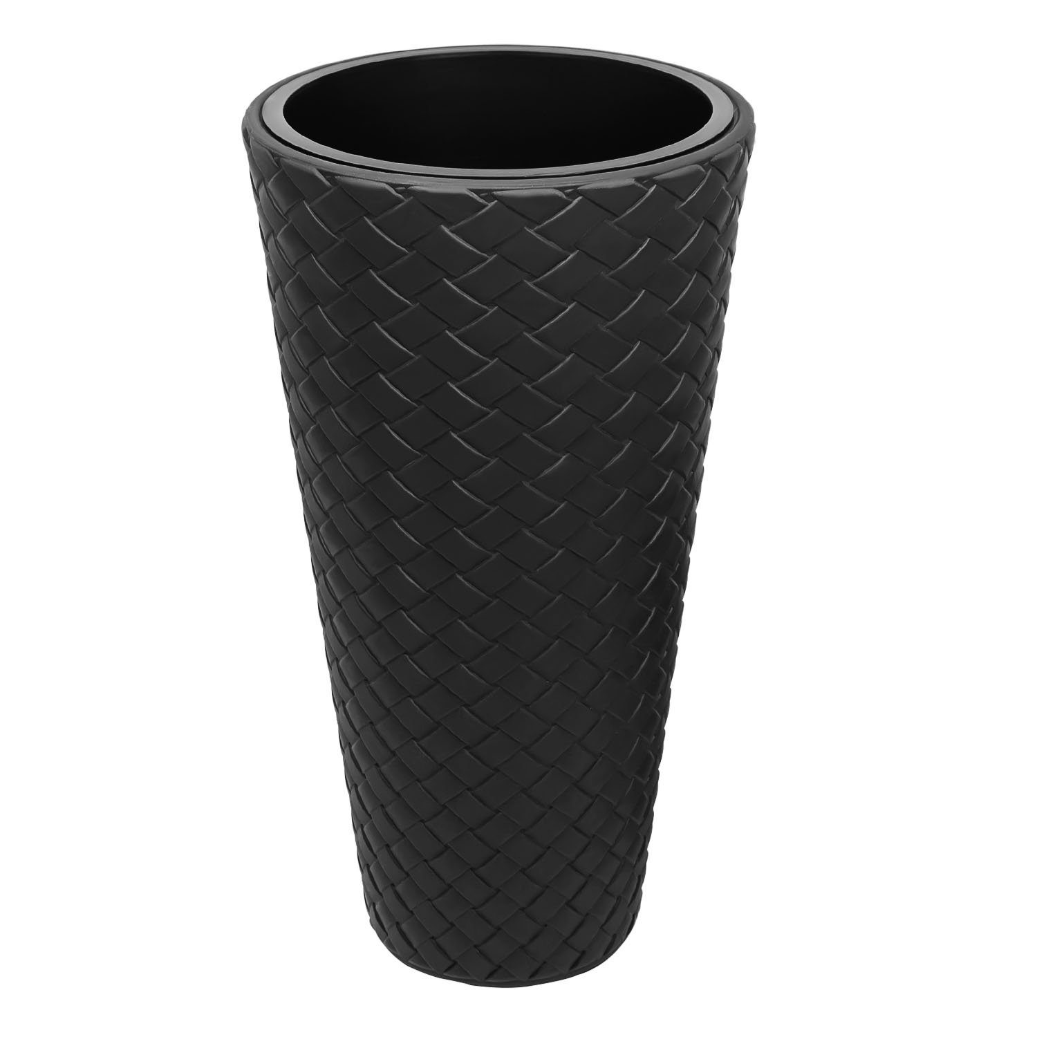Prosperplast Matuba Slim 40 cm Rattan Impression, en Plastique Pot de Fleur en Gris
