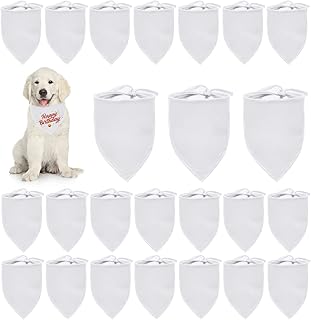 HACRAHO Solid Dog Bandanas, 24 PCS Solid Pet Triangle Scarf Sublimation Blank DIY White Dog Triangle Bibs Scarf DIY Polyester Dog Bandana for Small Medium Large Dogs