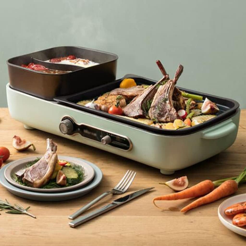 hot Pot Mandarin Duck Pot Shabu Integrated Electric Hot Pot Removable Barbecue Pot Household Multi-Function Cooking Pot Grill stockpots (Color : Green)