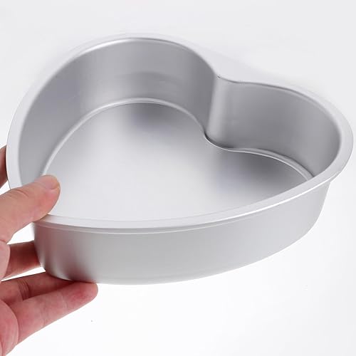 Miniatura 2 de Kichvoe Molde de aluminio antiadherente para hornear en forma de corazón de 8 pulgadas para tartas de bricolaje, postres, galletas con parte