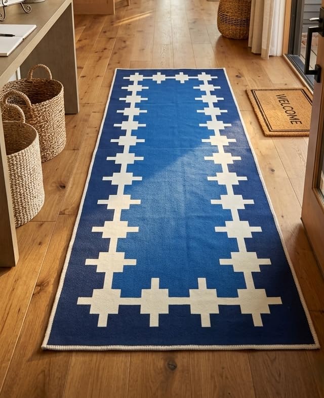 Premium Bedside Runner Soft Feel | Anti Skid | Washable | for Bedroom/Kitchen/Hallway/Entryway/Living Room- 22x57 Inches-(Blue)-picture-11