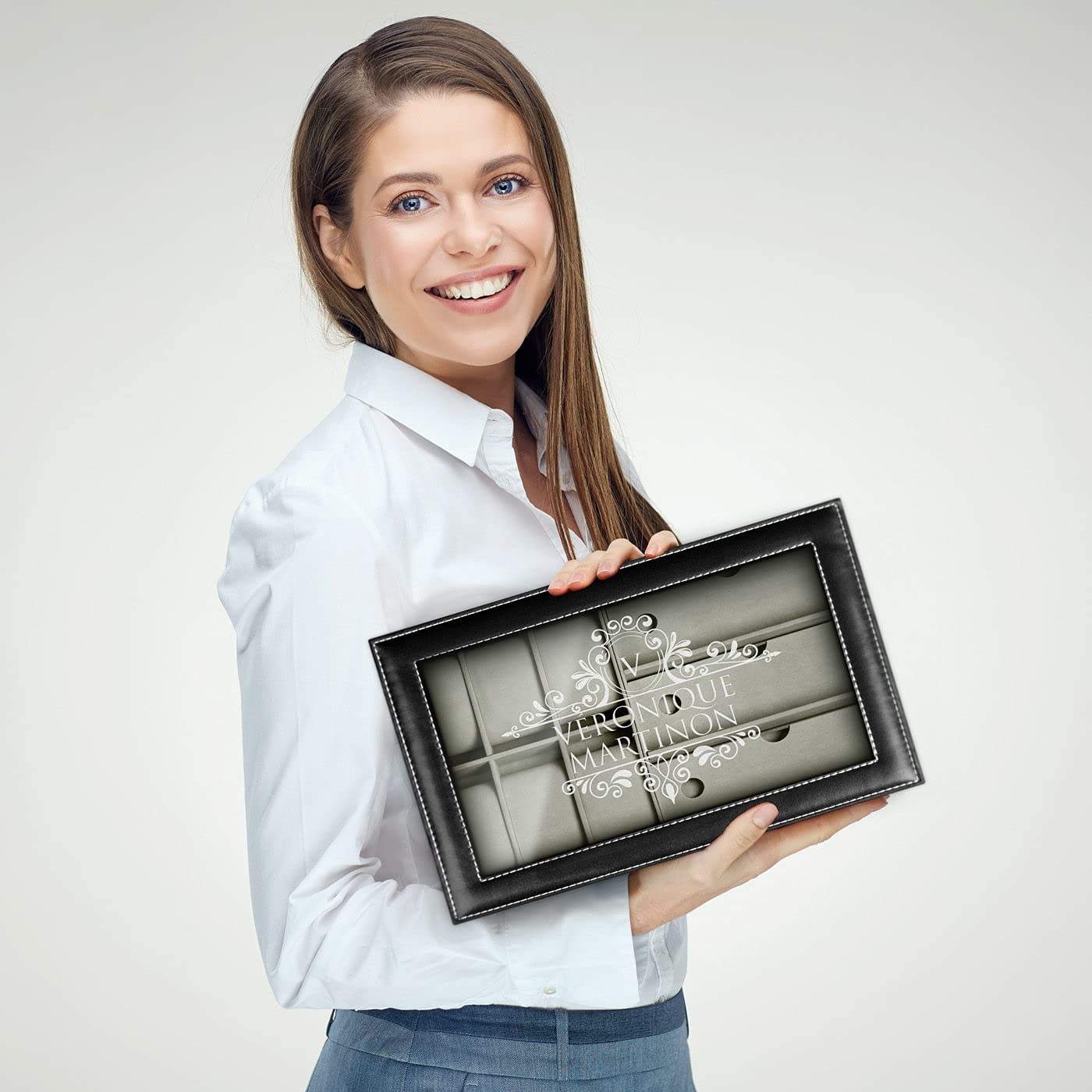 Maverton Boîte de Rangement avec Vitrine Gravée, Étui à Personnaliser