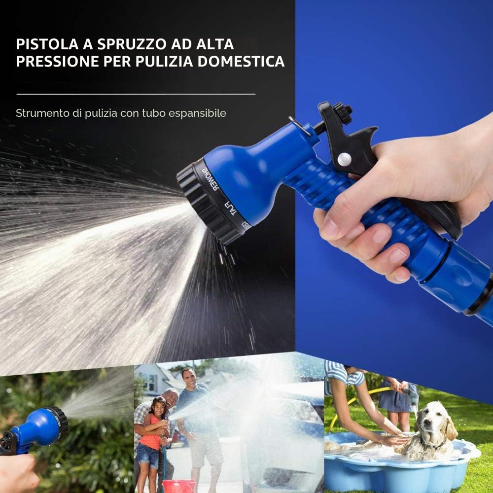 BABADU Tubo da giardino espandibile da 100 m, flessibile espandibile con raccordi da 3/4", 1/2", tubo da giardino con ugello spray a 7 funzioni.