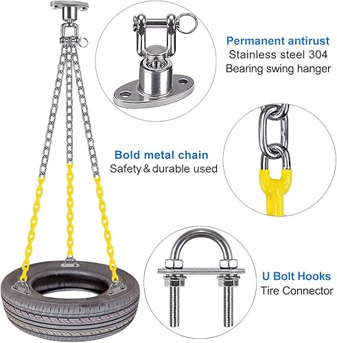 Miniatura 3 de BeneLabel Kit de columpio para neumáticos, colgador de columpio resistente con cadenas y ganchos recubiertos, rotación de 360°, capacidad de 700