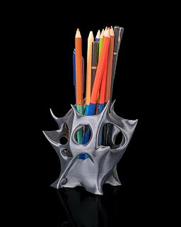 Pencil and Pen Holder, Silver Organic Design Desk Organizer with Multiple Compartments